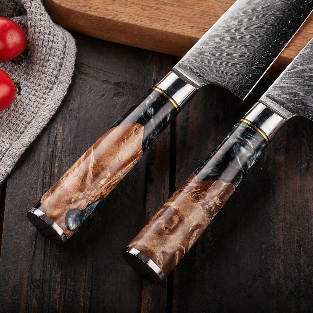 DAMASCUS CHEF SET – 3 Darabos – Blue & Beige Edition – Kompozit Juharfa Markolat