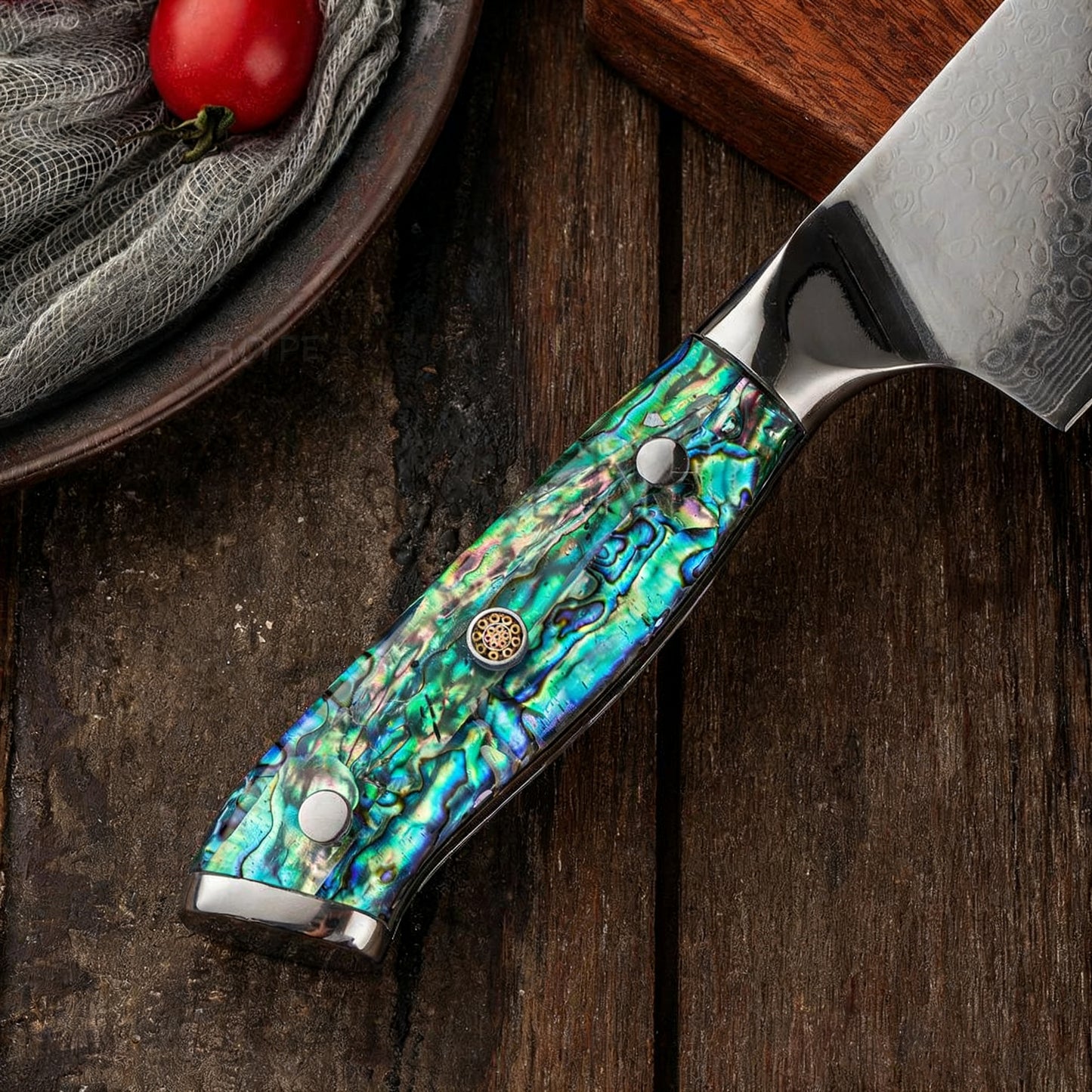 DAMASCUS CHEF SET – 10 Darabos – Abyss Edition – Gyöngyház Kagyló Markolat