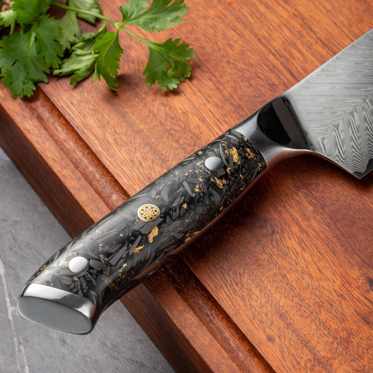 SZAKÁCSKÉS SZETT – DAMASCUS VG10 – 3 Darabos – Gold Edition – Fekete Arany Markolat