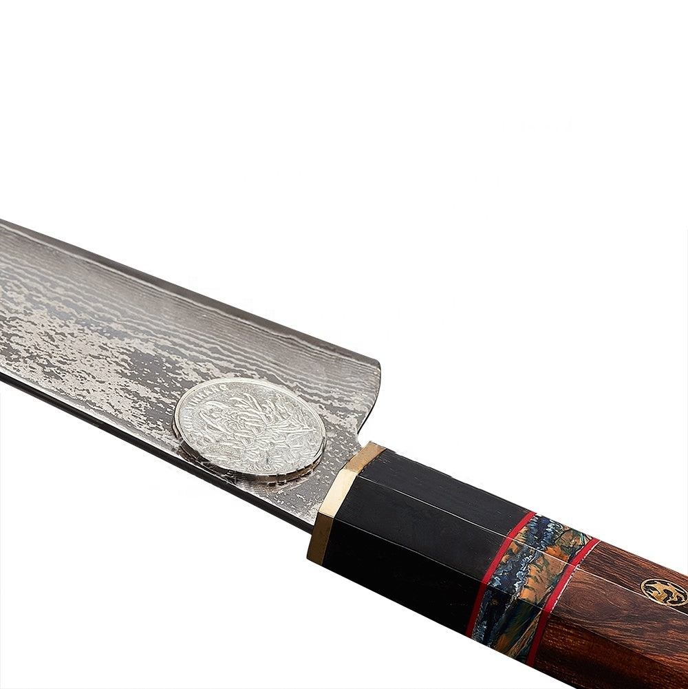 SUPREME KIRITSUKE – Damascus VG10 – Wooly Stone & Desert Ironwood Edition – Bivalyszarv Betéttel – 200 mm