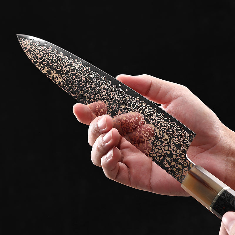 SUPREME SZAKÁCSKÉS SZETT – DAMASCUS VG10 – 2 darabos - Copper Royal – Réz és Bivalyszarv Markolat
