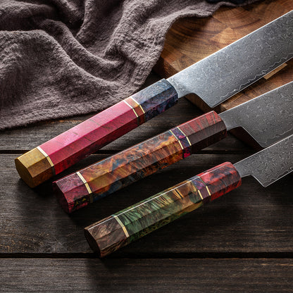 SZAKÁCSKÉS - Damascus VG10 KIRITSUKE - Nebula - Színezett Juharfa Markolat