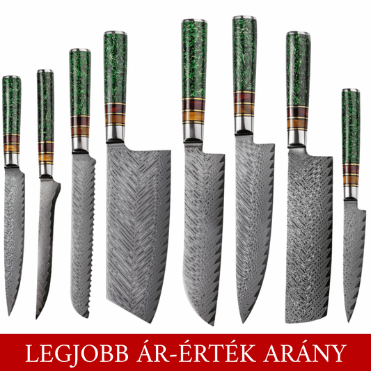 SZAKÁCSKÉS SZETT – DAMASCUS VG10 – 8 Darabos – Aurora Edition – Gyanta-Akril Markolat