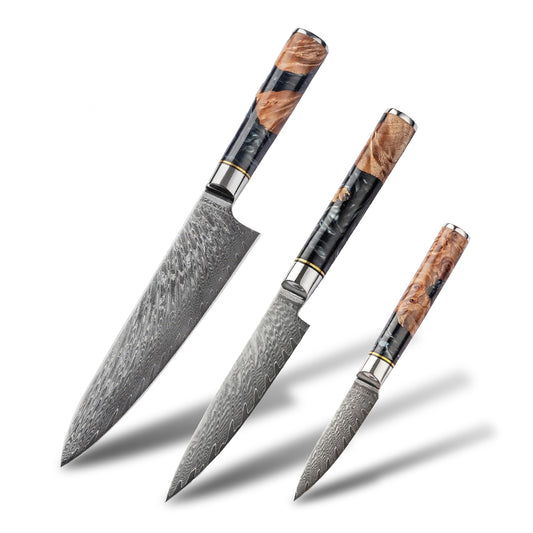 DAMASCUS CHEF SET – 3 Darabos – Blue & Beige Edition – Kompozit Juharfa Markolat