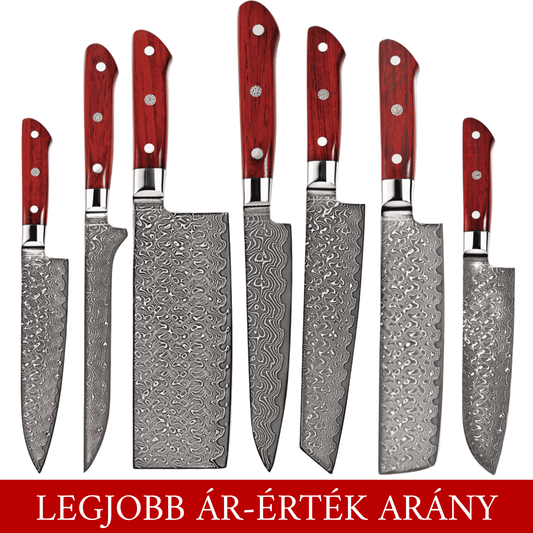 SZAKÁCSKÉS SZETT - DAMASCUS VG10 – 7 Darabos – Szantálfa Markolat