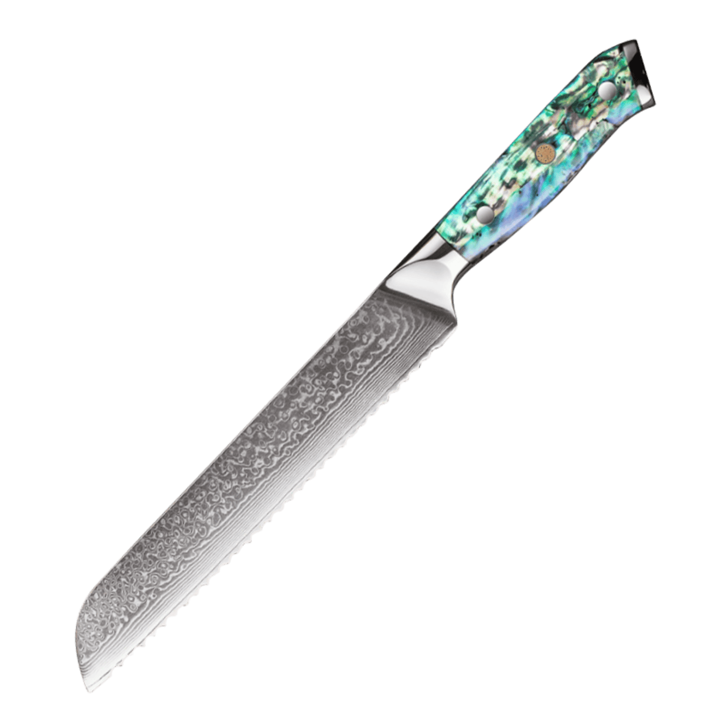 KENYÉRVÁGÓ KÉS – Damascus VG10 - Abyss Edition – Gyöngyház Kagyló Markolat