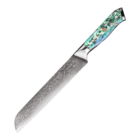 KENYÉRVÁGÓ KÉS – Damascus VG10 - Abyss Edition – Gyöngyház Kagyló Markolat