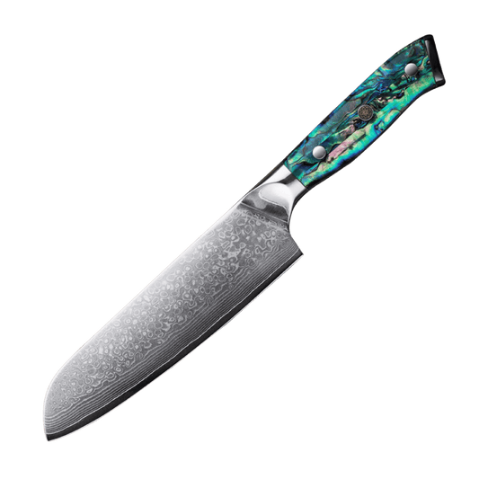 SZAKÁCSKÉS – Damascus VG10 SANTOKU - Abyss Edition – Gyöngyház Kagyló Markolat