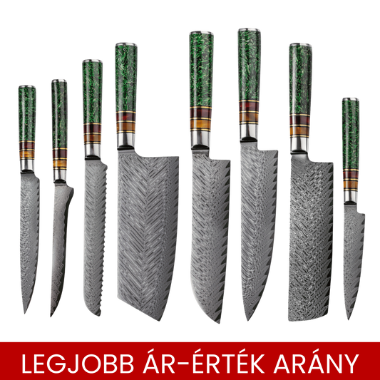 SZAKÁCSKÉS SZETT - Damascus VG10 - 8 Darabos - Aurora Edition - Gyanta-Akril Markolat