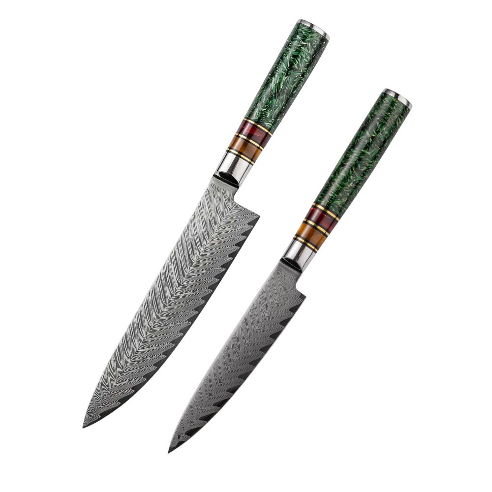 SZAKÁCSKÉS SZETT – DAMASCUS VG10 – 2 Darabos – Aurora Edition – Akrilgyanta Markolat