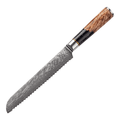 KENYÉRVÁGÓ KÉS – Damascus VG10 - Blue & Beige Edition – Kompozit Juharfa Markolat