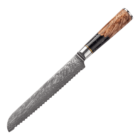 KENYÉRVÁGÓ KÉS – Damascus VG10 - Blue & Beige Edition – Kompozit Juharfa Markolat