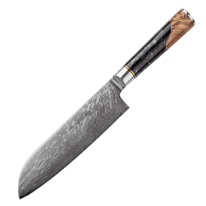 SZAKÁCSKÉS – Damascus VG10 SANTOKU – Blue & Beige Edition – Kompozit Juharfa Markolat