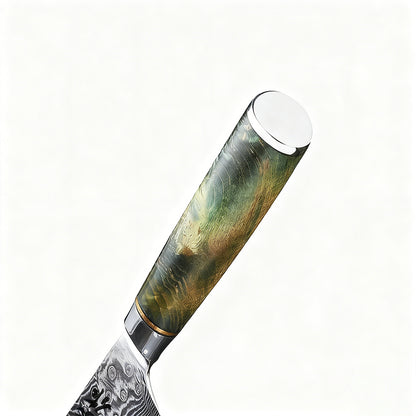 GYUTO – Damascus VG10 – Emerald Flame Maple – Zöld Juhar Markolat – 200 mm