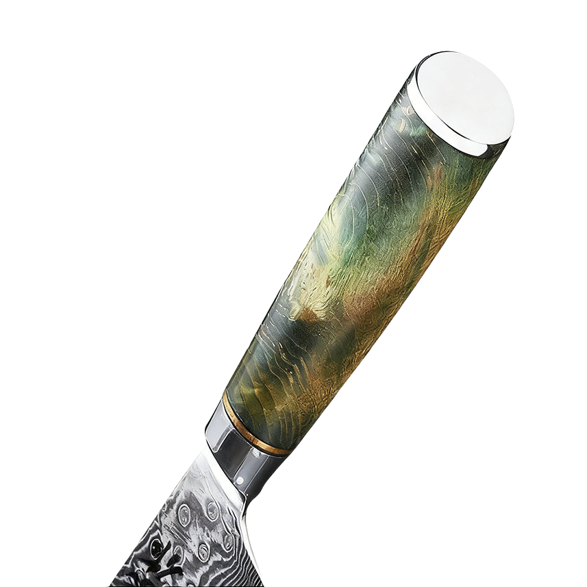 SZAKÁCSKÉS – Damascus VG10 GYUTO – Emerald Flame Maple – Zöld Juhar Markolat