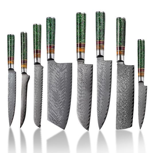 DAMASCUS CHEF SET – 8 Darabos – Aurora Edition – Gyanta-Akril Markolat
