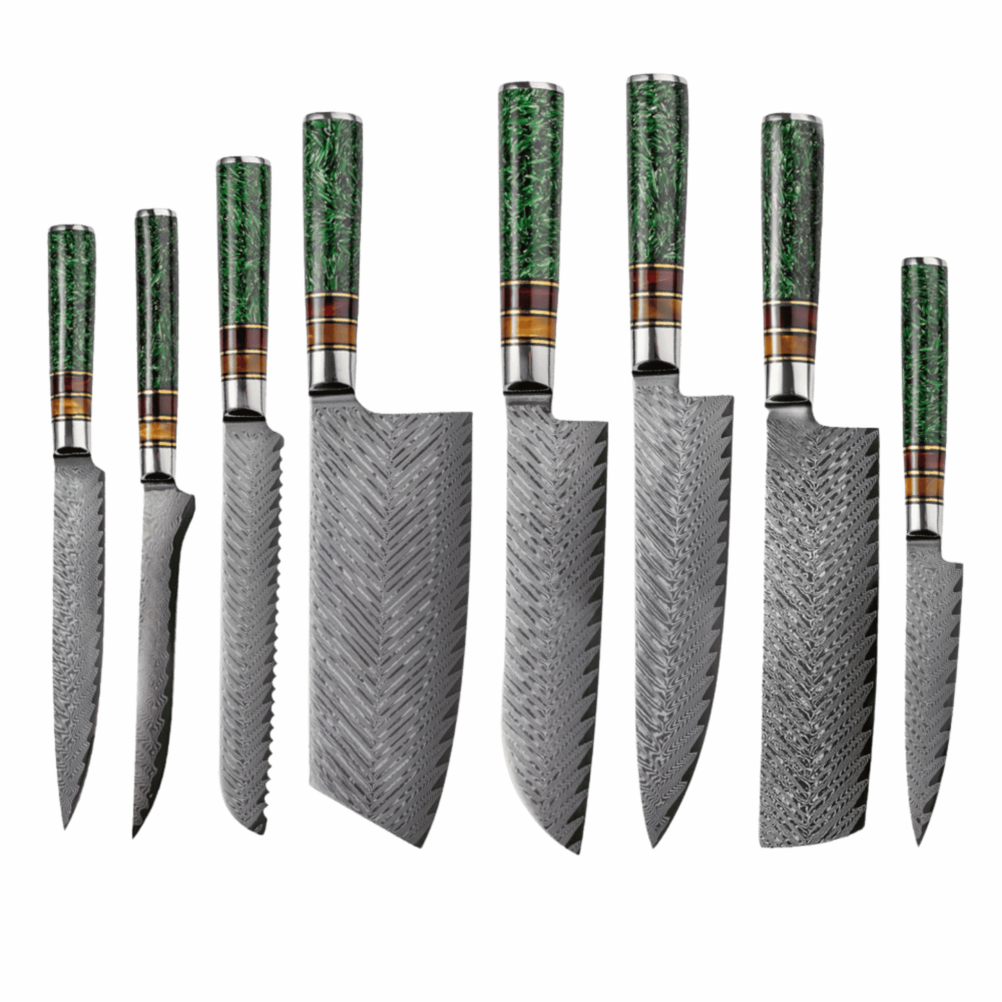 SZAKÁCSKÉS SZETT – DAMASCUS VG10 – 8 Darabos – Aurora Edition – Gyanta-Akril Markolat