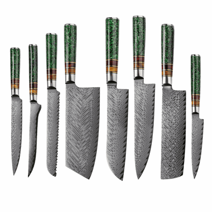 SZAKÁCSKÉS SZETT – DAMASCUS VG10 – 8 Darabos – Aurora Edition – Gyanta-Akril Markolat