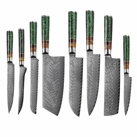 SZAKÁCSKÉS SZETT – DAMASCUS VG10 – 8 Darabos – Aurora Edition – Gyanta-Akril Markolat
