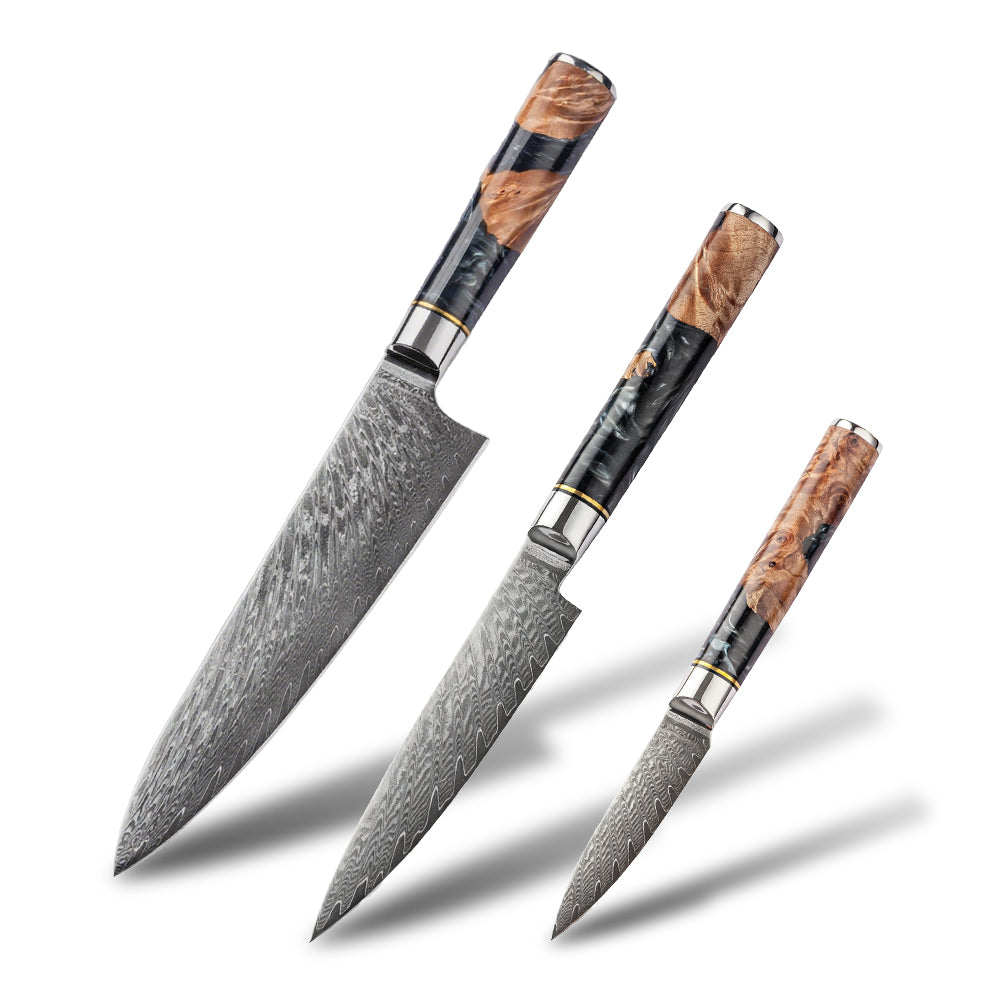 DAMASCUS CHEF SET – 3 Darabos – Blue & Beige Edition – Kompozit Juharfa Markolat