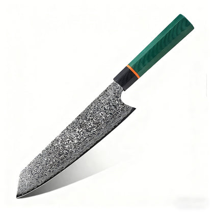 KIRITSUKE – Damascus VG10 – Deep Green G10 Edition – Színezett Juharfa Markolat - 200 mm