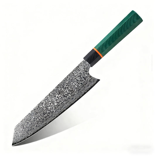 KIRITSUKE – Damascus VG10 – Deep Green G10 Edition – Színezett Juharfa Markolat - 200 mm