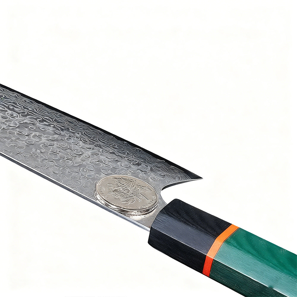 KIRITSUKE – Damascus VG10 – Deep Green G10 Edition – Színezett Juharfa Markolat - 200 mm