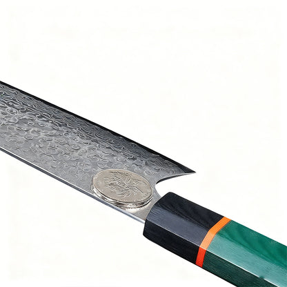 KIRITSUKE – Damascus VG10 – Deep Green G10 Edition – Színezett Juharfa Markolat - 200 mm