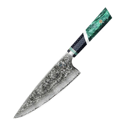GYUTO – Damascus VG10 – Green Mesh Edition – Smaragdzöld Hálós Markolat - 200 mm