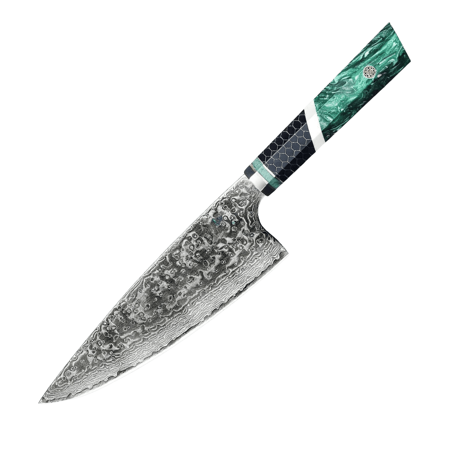 SZAKÁCSKÉS – Damascus VG10 GYUTO – Green Mesh Edition – Smaragdzöld Hálós Markolat