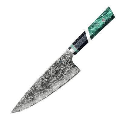 SZAKÁCSKÉS – Damascus VG10 GYUTO – Green Mesh Edition – Smaragdzöld Hálós Markolat