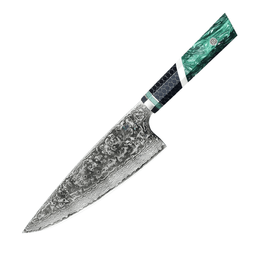 SZAKÁCSKÉS – Damascus VG10 GYUTO – Green Mesh Edition – Smaragdzöld Hálós Markolat