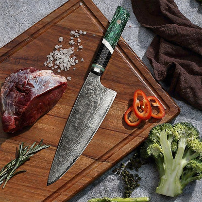 GYUTO – Damascus VG10 – Green Mesh Edition – Smaragdzöld Hálós Markolat - 200 mm