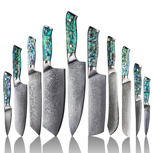 DAMASCUS CHEF SET – 10 Darabos – Abyss Edition – Gyöngyház Kagyló Markolat