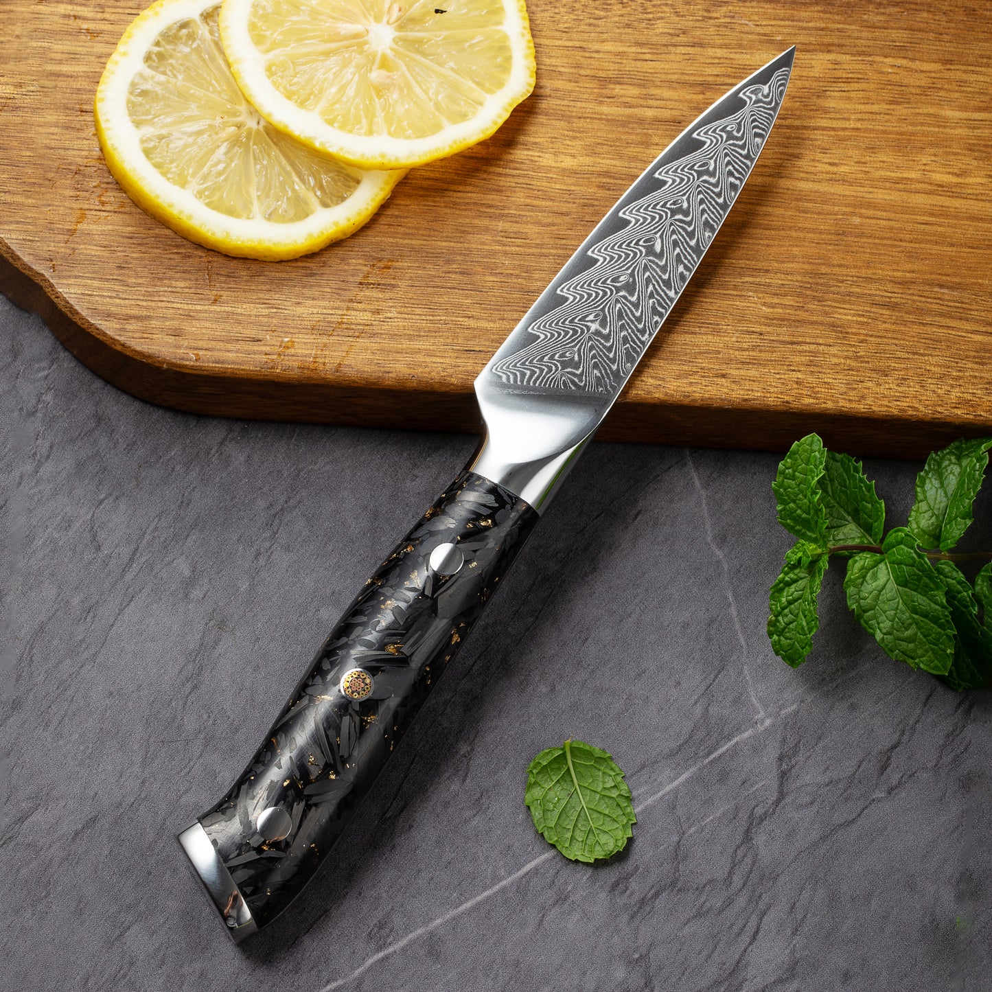 SZAKÁCSKÉS SZETT – DAMASCUS VG10 – 3 Darabos – Gold Edition – Fekete Arany Markolat