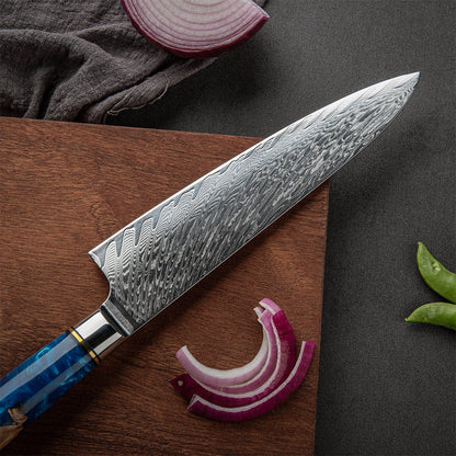 GYUTO – Damascus VG10 – Light Blue & Beige Edition – Kompozit Juharfa Markolat – 200 mm