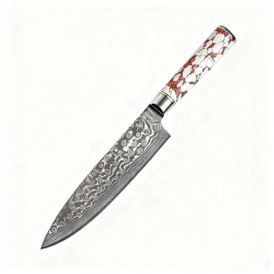 GYUTO – Damascus VG10 – Arctic Edition – Tűzkő Márvány Markolat - 200 mm