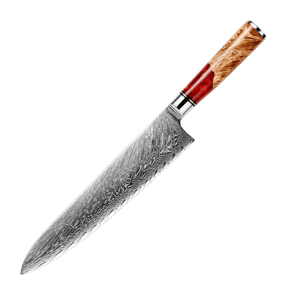 SZAKÁCSKÉS – Damascus VG10 GYUTO - Red & Beige Edition – Kompozit Juharfa Markolat
