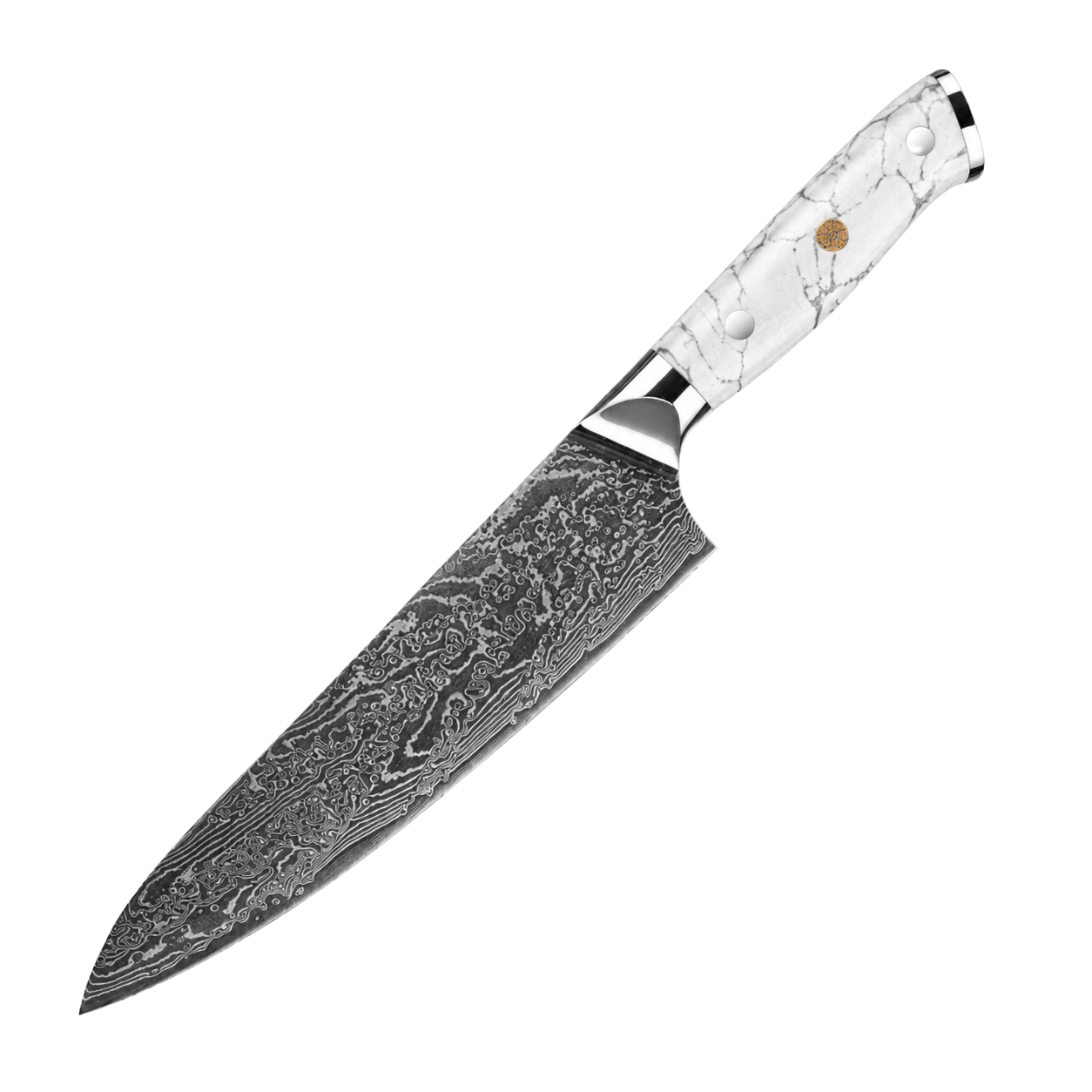 SZAKÁCSKÉS – Damascus VG10 GYUTO - Kuro Edition – Fehér Gyanta Markolat