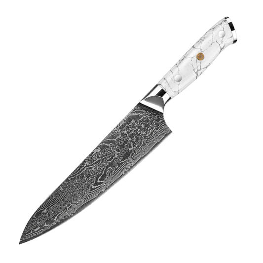 SZAKÁCSKÉS – Damascus VG10 GYUTO - Kuro Edition – Fehér Gyanta Markolat