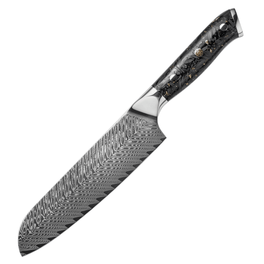 SZAKÁCSKÉS – Damascus VG10 SANTOKU – Gold Edition – Fekete Arany Markolat
