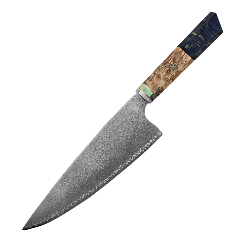 HAMAROSAN: SZAKÁCSKÉS - Damascus VG10 GYUTO - Black Maple Burl - Kézműves Gyanta Markolat