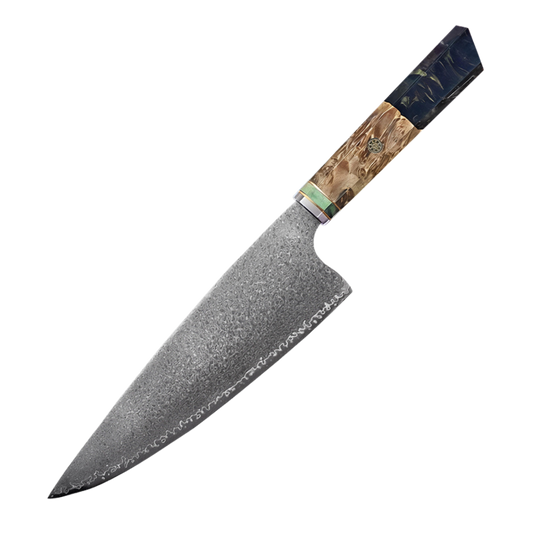 HAMAROSAN: SZAKÁCSKÉS - Damascus VG10 GYUTO - Black Maple Burl - Kézműves Gyanta Markolat