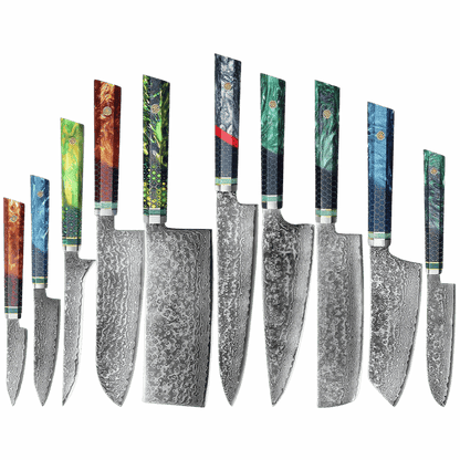 SZAKÁCSKÉS SZETT – DAMASCUS VG10 – 10 Darabos – Spectrum Edition – Kompozit-Alumínium Markolat