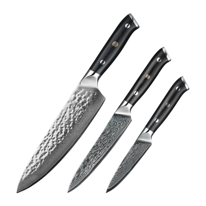 SZAKÁCSKÉS SZETT – DAMASCUS VG10 – 3 Darabos – Fiber Edition – Acél Markolat