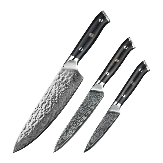 SZAKÁCSKÉS SZETT – DAMASCUS VG10 – 3 Darabos – Fiber Edition – Acél Markolat