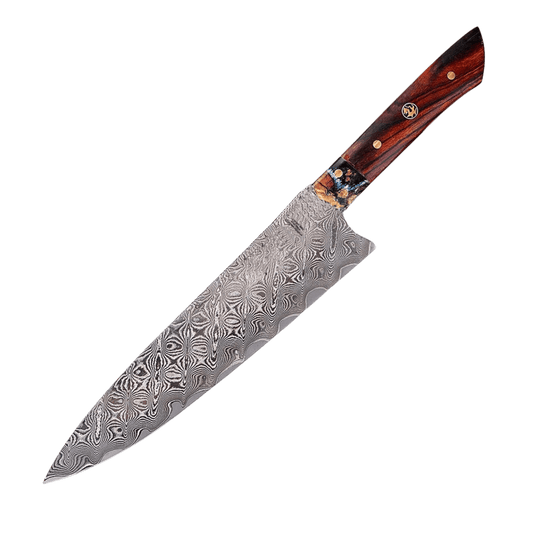 SZAKÁCSKÉS - SUPREME GYUTO – Damascus VG10 – Wooly Stone & Desert Ironwood Edition – Réz Vasfa Markolat