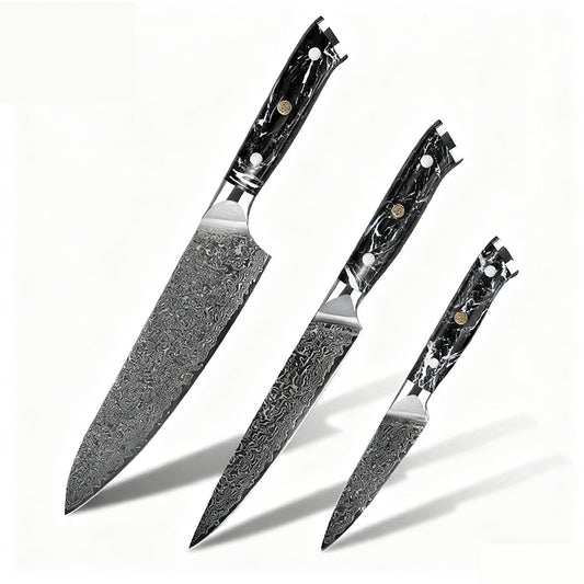 DAMASCUS CHEF SET – 3 Darabos – Kuro Edition – Fekete Gyanta Markolat