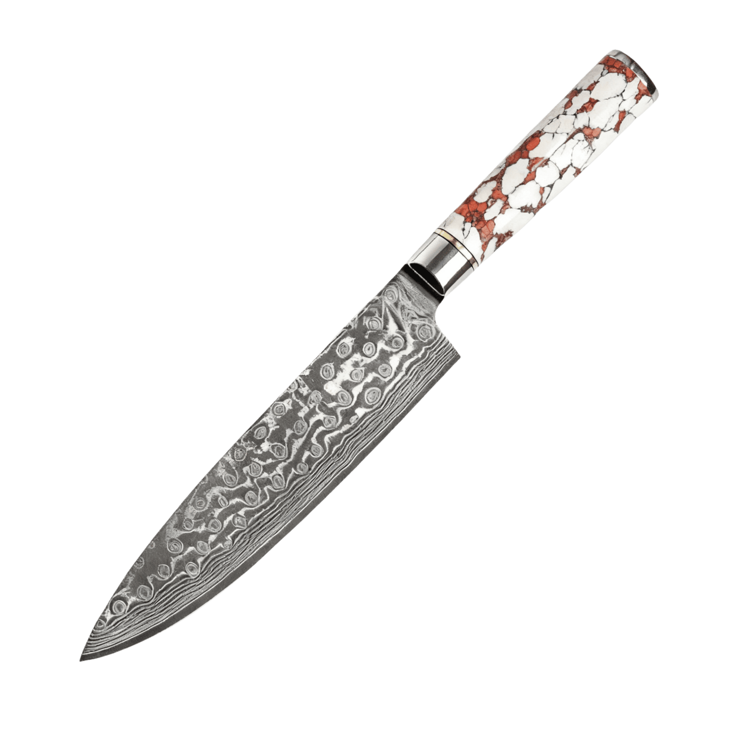 SZAKÁCSKÉS – Damascus VG10 GYUTO – Arctic Edition – Tűzkő Márvány Markolat