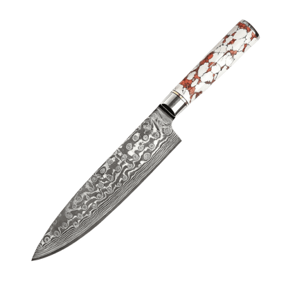 SZAKÁCSKÉS – Damascus VG10 GYUTO – Arctic Edition – Tűzkő Márvány Markolat